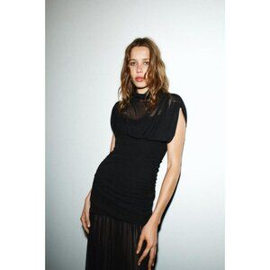 ZARA COMBINED DRAPED MIDI DRESS